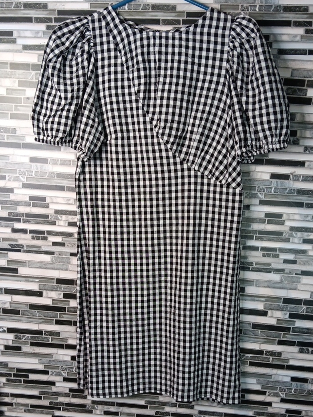 Mango MNG Black White Gingahm Checked Midi Dress Medium NWT Classic Open Back